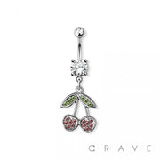 CHERRY DANGLE 316L SURGICAL STEEL BELLY BUTTON RING
